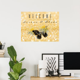 Póster Elegante Sunflower Sparkle Black Butterfly Gold