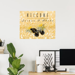 Póster Elegante Sunflower Sparkle Black Butterfly Gold
