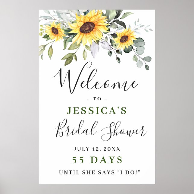 Póster Elegante Sunflowers Eucalyptus Bridal Shower (Frente)