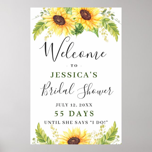 Póster Elegante Sunflowers Eucalyptus Bridal Shower (Frente)