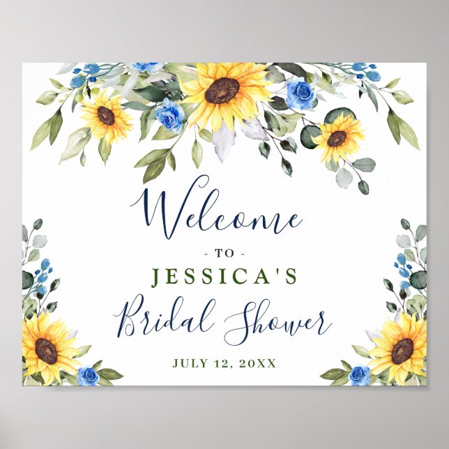 Póster Elegante Sunflowers Eucalyptus Bridal Shower (Frente)