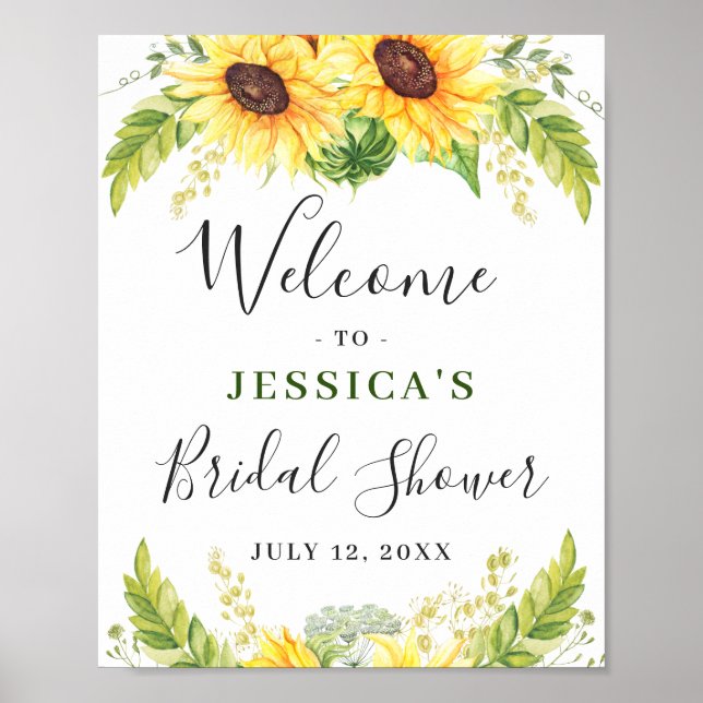 Póster Elegante Sunflowers Eucalyptus Bridal Shower (Frente)