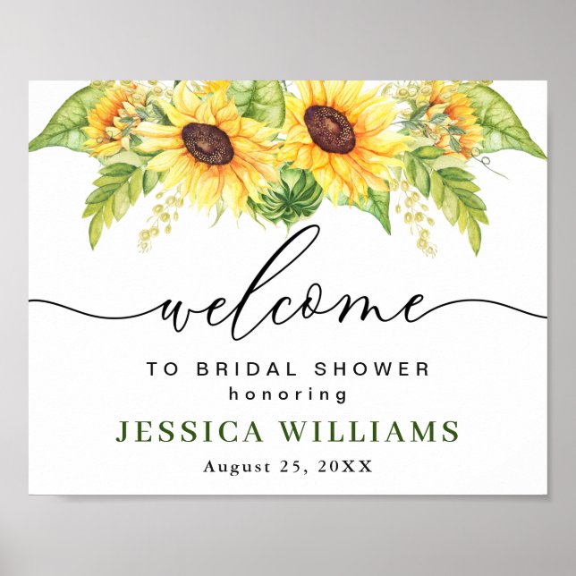 Póster Elegante Sunflowers Eucalyptus Bridal Shower (Frente)