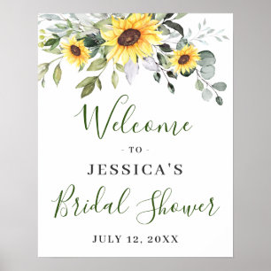 Póster Elegante Sunflowers Eucalyptus Bridal Shower