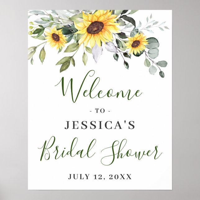 Póster Elegante Sunflowers Eucalyptus Bridal Shower (Frente)