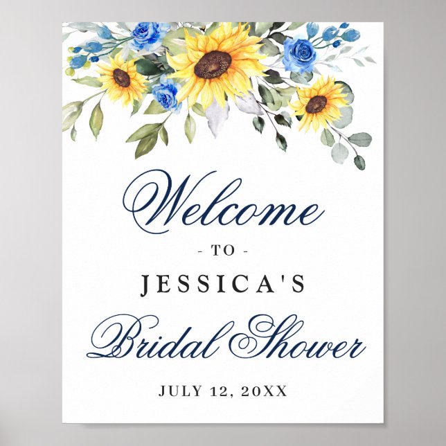 Póster Elegante Sunflowers Eucalyptus Bridal Shower (Frente)