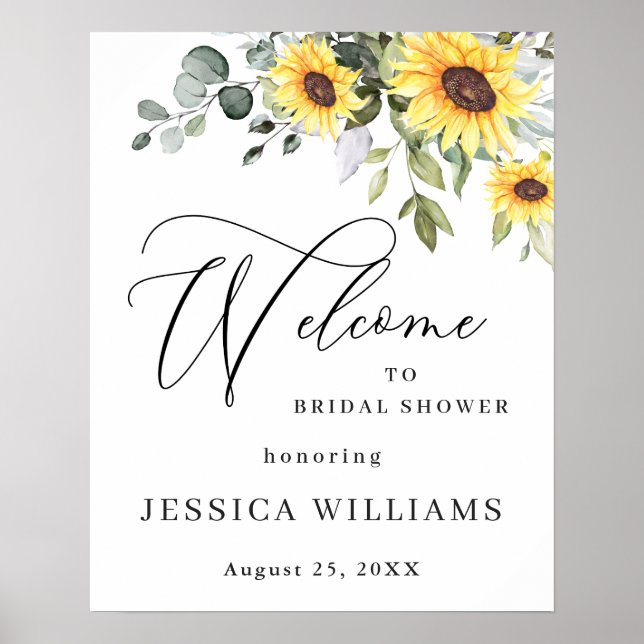 Póster Elegante Sunflowers Eucalyptus Bridal Shower (Frente)
