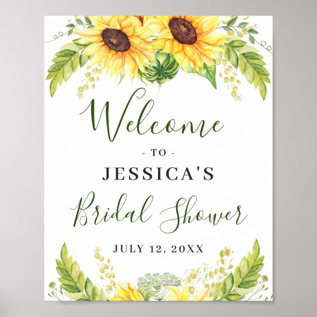 Póster Elegante Sunflowers Eucalyptus Bridal Shower (Frente)
