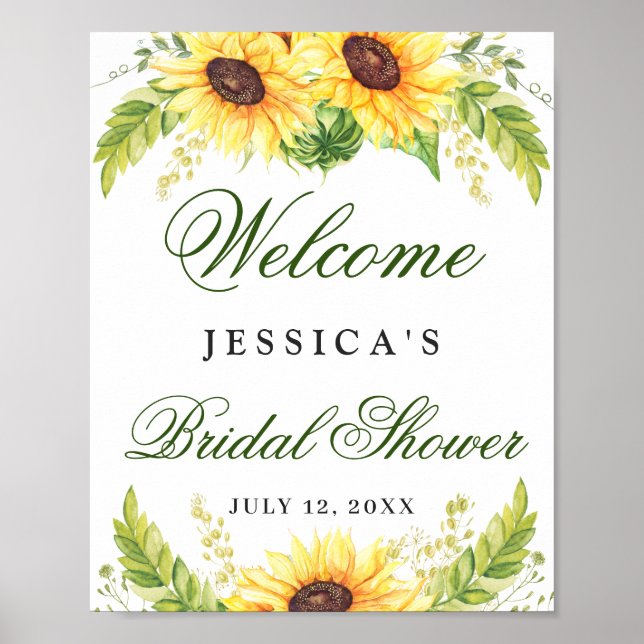 Póster Elegante Sunflowers Eucalyptus Bridal Shower (Frente)