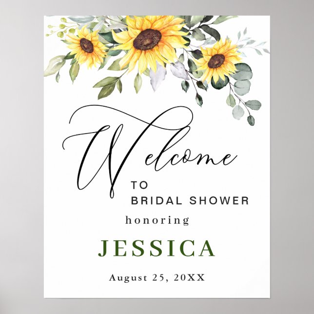 Póster Elegante Sunflowers Eucalyptus Bridal Shower (Frente)