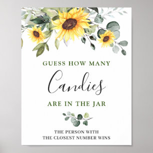 Póster Elegante Sunflowers Eucalyptus Bridal Shower Poste