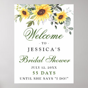 Póster Elegante Sunflowers Eucalyptus Bridal Shower Poste