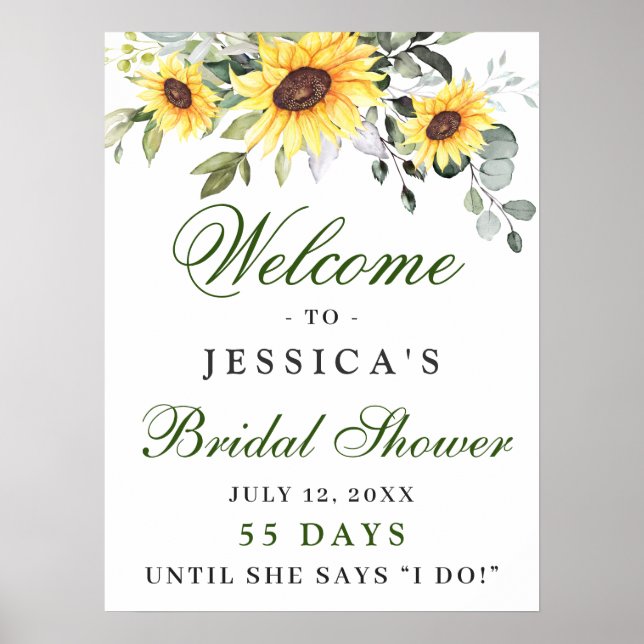 Póster Elegante Sunflowers Eucalyptus Bridal Shower Poste (Frente)