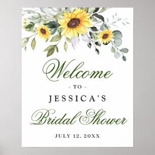 Póster Elegante Sunflowers Eucalyptus Bridal Shower Poste