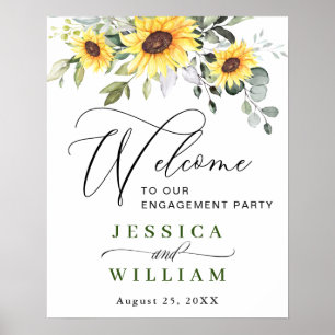Póster Elegante Sunflowers Eucalyptus Engagement Party