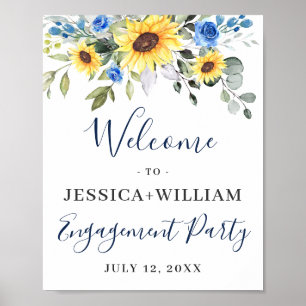 Póster Elegante Sunflowers Eucalyptus Engagement Party