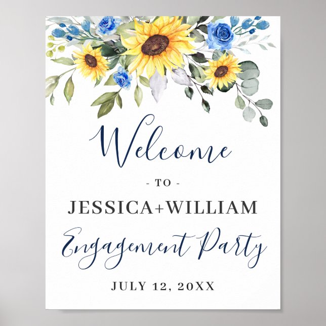 Póster Elegante Sunflowers Eucalyptus Engagement Party (Frente)
