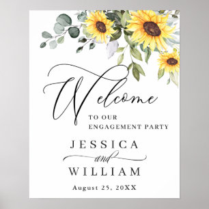Póster Elegante Sunflowers Eucalyptus Engagement Party