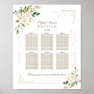 Póster Elegante tabla de asientos de Baptismo de Oro con