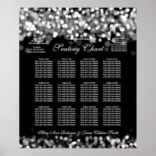 Póster Elegante Tabla de Asientos de Boda Luces Plateadas