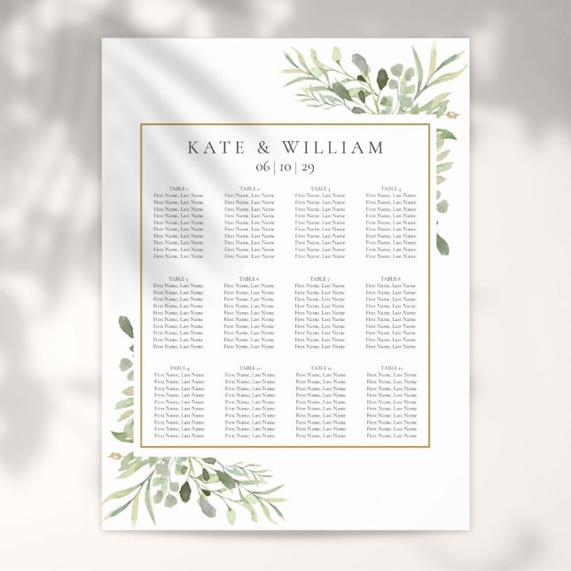 Póster Elegante tabla de asientos Eucalyptus (Elegant Wedding Greenery Eucalyptus Seating Chart)