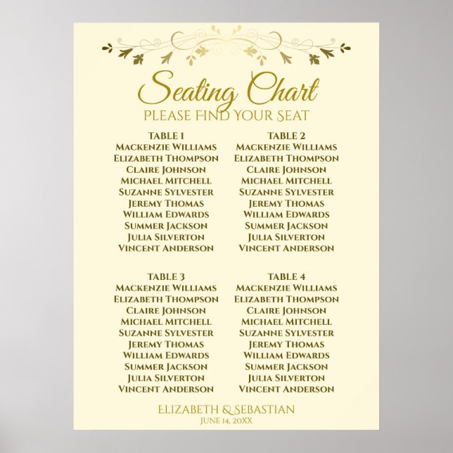 Póster Elegante tabla de asientos para Bodas de mesa de o (Frente)