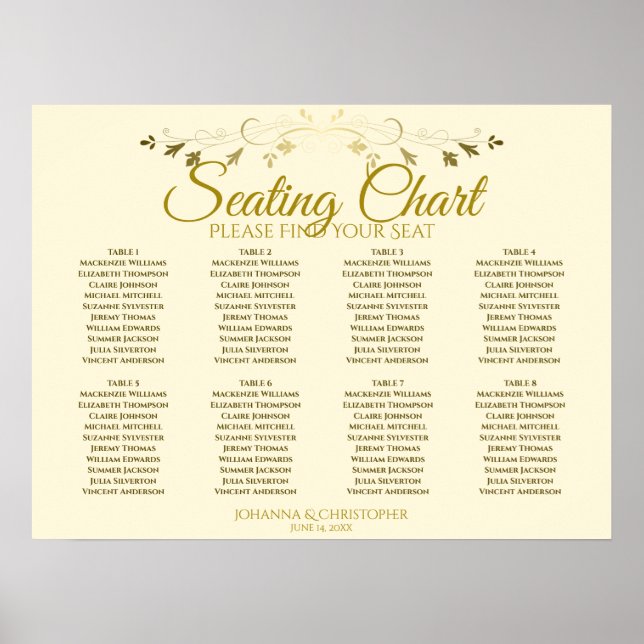 Póster Elegante tabla de asientos para Bodas de mesa de o (Frente)