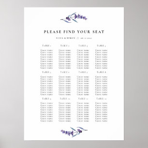 Póster Elegante tabla de Boda de lavanda