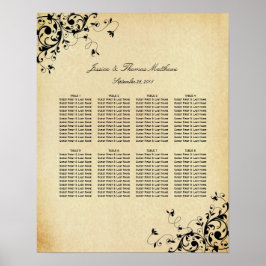 Póster Elegante tablero de asientos Boda de Swirls Antigu