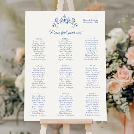 Póster Elegante tablero de asientos de Boda azul romántic