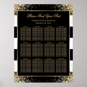 Póster Elegante tablero de asientos de Boda de oro blanco