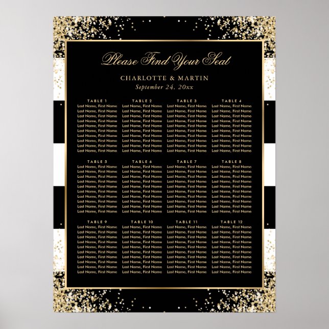Póster Elegante tablero de asientos de Boda de oro blanco (Frente)