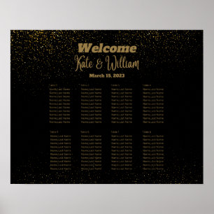 Póster Elegante tablero negro y dorado de 8 mesas