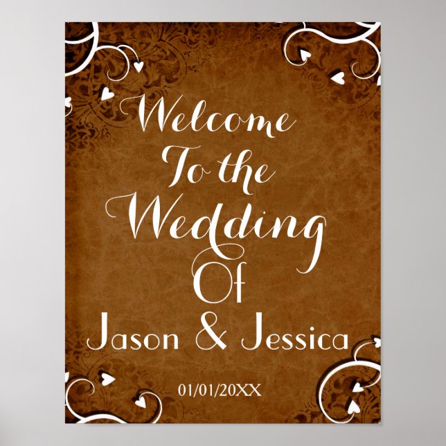 Póster Elegante tallo de corazón boda bienvenida (Frente)