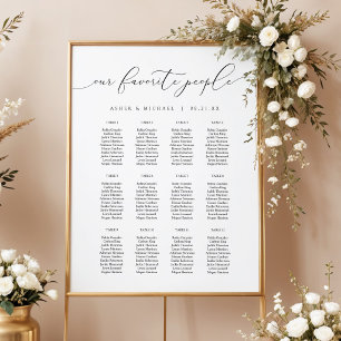 Póster Elegante tarjeta de asientos de boda con letra de