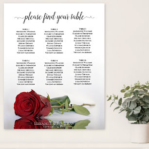 Póster Elegante Tarjeta de Boda Rosa Roja 6 de mesa