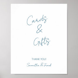 Póster Elegante tarjeta de escritura azul y Poster de reg