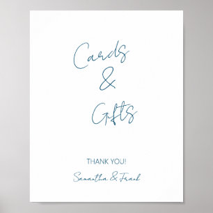 Póster Elegante tarjeta de escritura azul y Poster de reg