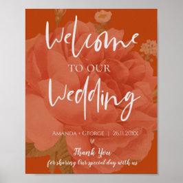 Póster Elegante Terracota Floral Bienvenida A Nuestro Bod