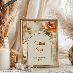 Póster Elegante Terracota Marfil Floral Salvia Personaliz