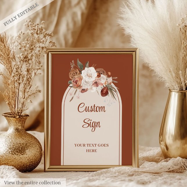 Póster Elegante Terracota Pampas Sage Boho Arch Personali (Stylish Terracotta Pampas Sage Boho Arch Custom Sign)