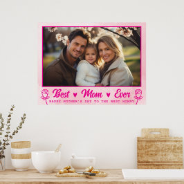 Póster Elegante texto foto Día de la Madre acuarela rosa