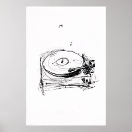 Póster Elegante Turntable con Notes Sketch - Premium