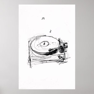 Póster Elegante Turntable con Notes Sketch - Premium