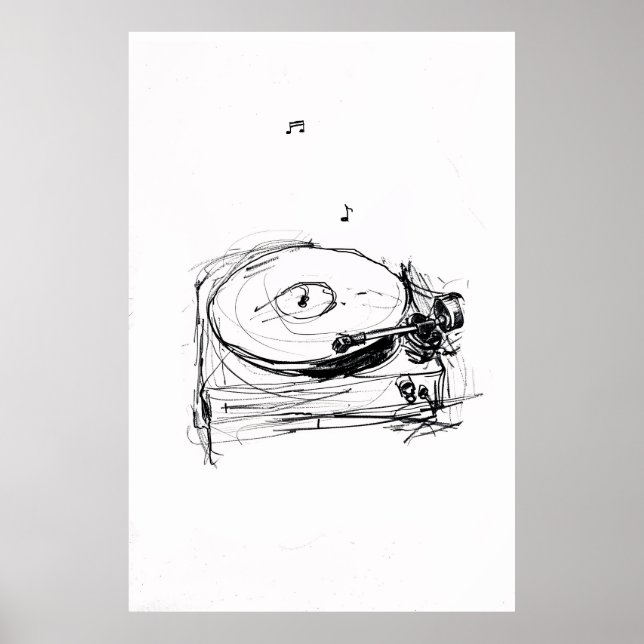 Póster Elegante Turntable con Notes Sketch - Premium (Frente)