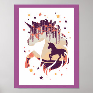 Póster Elegante unicornio morado silueta animal mítico