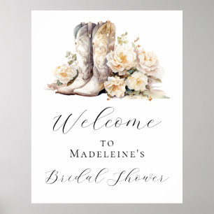Póster Elegante Vaquera Floral Boots Nodal Shower Bienven