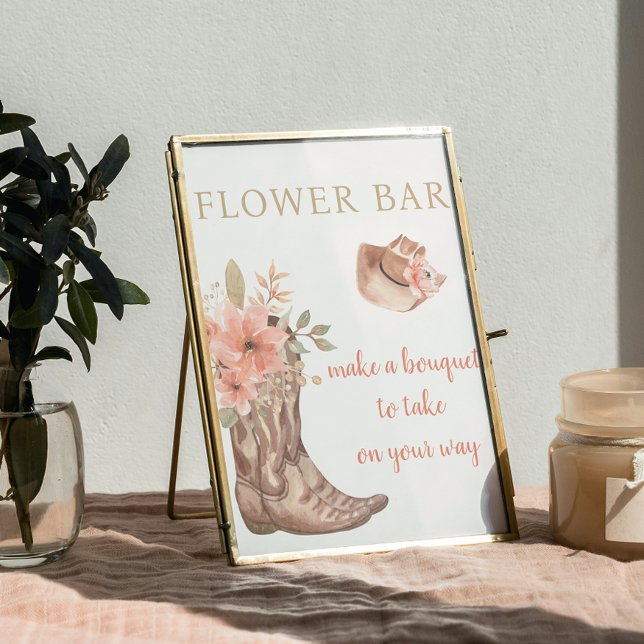 Póster Elegante Vaquero Floral Boots Bar Poster Rótulo (Elegant Floral Cowboy Boots Flower Bar Poster Sign)