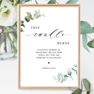 Póster Elegante vegetación Esta Vela Quema Rótulo Boda