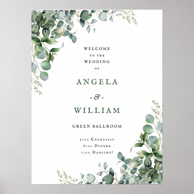 Póster Elegante vegetación Eucalyptus deja Boda (Frente)